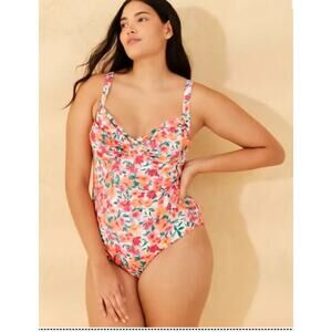 Womens High Leg Underwire One Piece Swimsuit Shade & Shore Floral Print Size XL